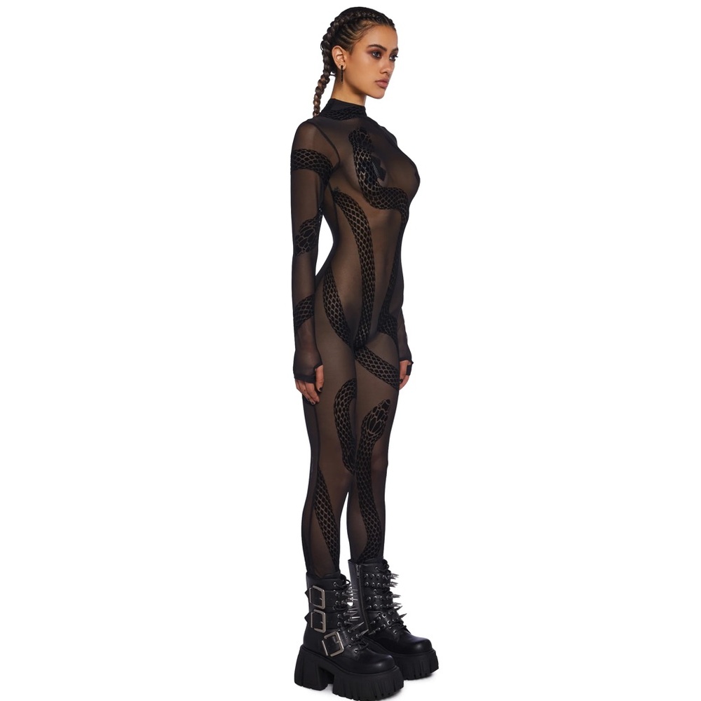 SOLD OUT Dolls Kill CrashNBurn Mesh Sheer CatSuit Body Suit Snake Playsuit